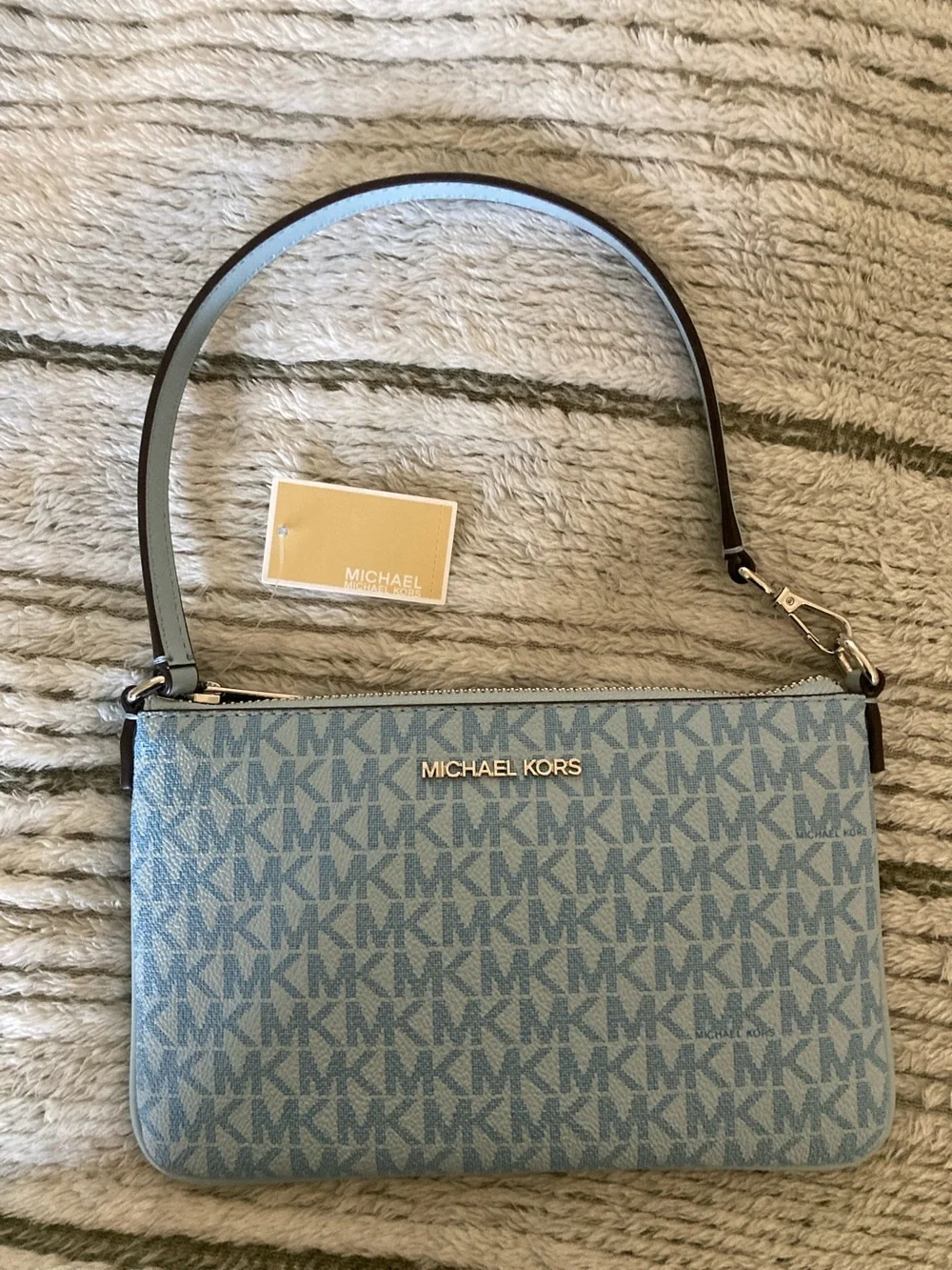 Michael Kors Light Blue Signature Wristlet Clutch